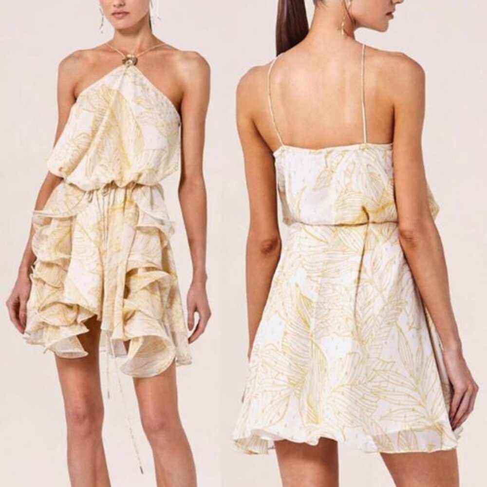 NEW Alexis Halter Neck Spaghetti Straps Ruffle Asia Dress Golden Palms Size: XS - Picture 9 of 9